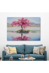 Gölde Sakura Ağacı Yağlıboya Görünüm Kanvas Duvar Tablosu-3494 125 x 210