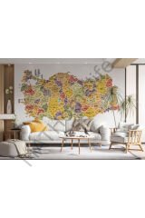 Türkiye Haritası İl ve İlçeli Ayrıntılı Eğitici Dekoratif Duvar Kağıdı-3032