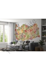 Türkiye Haritası İl ve İlçeli Ayrıntılı Eğitici Dekoratif Duvar Kağıdı-3045