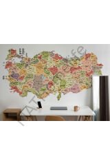 Türkiye Haritası İl ve İlçeli Ayrıntılı Eğitici Dekoratif Duvar Kağıdı-3045