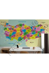 Türkiye Haritası Sınır Komşulu Eğitici Dekoratif Duvar Kağıdı-3085