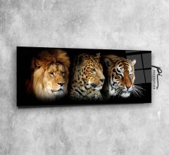 Aslan, Leopar ve Kaplan Panoramik Cam Tablo Özel Tasarım Ofis, Mutfak Çocuk Odası, Salon Dekorasyon