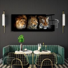 Aslan, Leopar ve Kaplan Panoramik Cam Tablo Özel Tasarım Ofis, Mutfak Çocuk Odası, Salon Dekorasyon