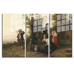 Ünlü Ressamlar ve Yapıtları Modern Yaşam Alanları İçin 3'lü Dikey Cam Tablo 625