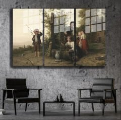 Ünlü Ressamlar ve Yapıtları Modern Yaşam Alanları İçin 3'lü Dikey Cam Tablo 625