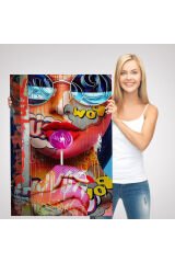 Pop Art Sokak Sanatı Renkli Kadın Dekoratif Duvar Tablosu-6107