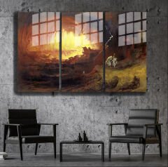 Ünlü Ressamlar ve Yapıtları Modern Yaşam Alanları İçin 3'lü Dikey Cam Tablo 632