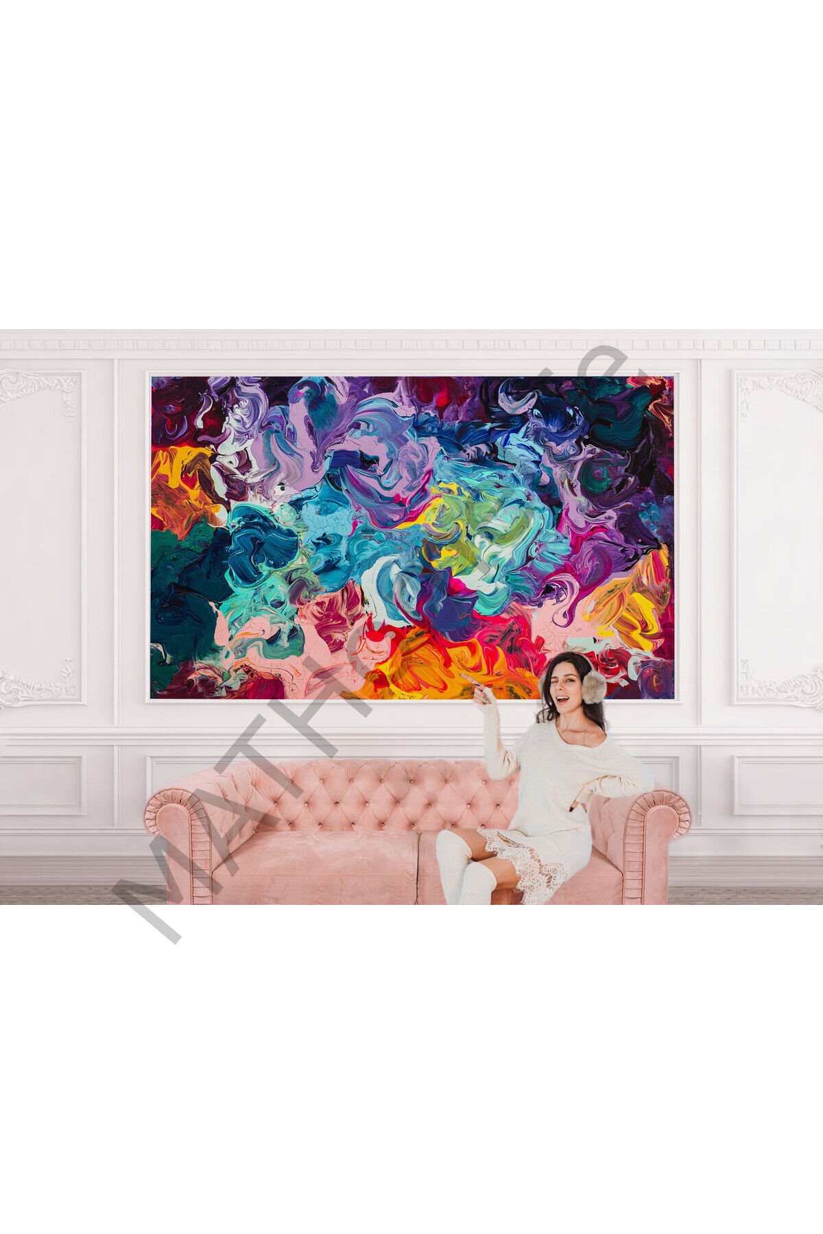 Modern Tarz Yağlıboya Görünüm Dekoratif Duvar Kağıdı-3524