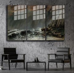 Ünlü Ressamlar ve Yapıtları Modern Yaşam Alanları İçin 3'lü Dikey Cam Tablo 647