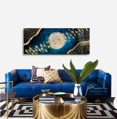 Gold Kuşlar Panoramik Cam Tablo Özel Tasarım Ofis, Mutfak Çocuk Odası, Salon Dekorasyon