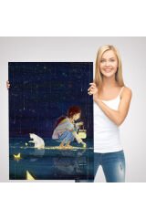 Yıldız Toplayan Kız ve Kedi Dekoratif Duvar Tablosu-6129