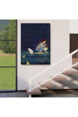 Yıldız Toplayan Kız ve Kedi Dekoratif Duvar Tablosu-6129