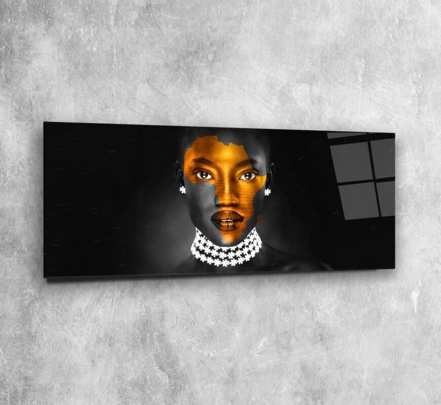Afrikalı Kadın Panoramik Cam Tablo Özel Tasarım Ofis, Mutfak Çocuk Odası, Salon Dekorasyon