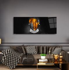 Afrikalı Kadın Panoramik Cam Tablo Özel Tasarım Ofis, Mutfak Çocuk Odası, Salon Dekorasyon