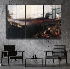 Ünlü Ressamlar ve Yapıtları Modern Yaşam Alanları İçin 3'lü Dikey Cam Tablo 662