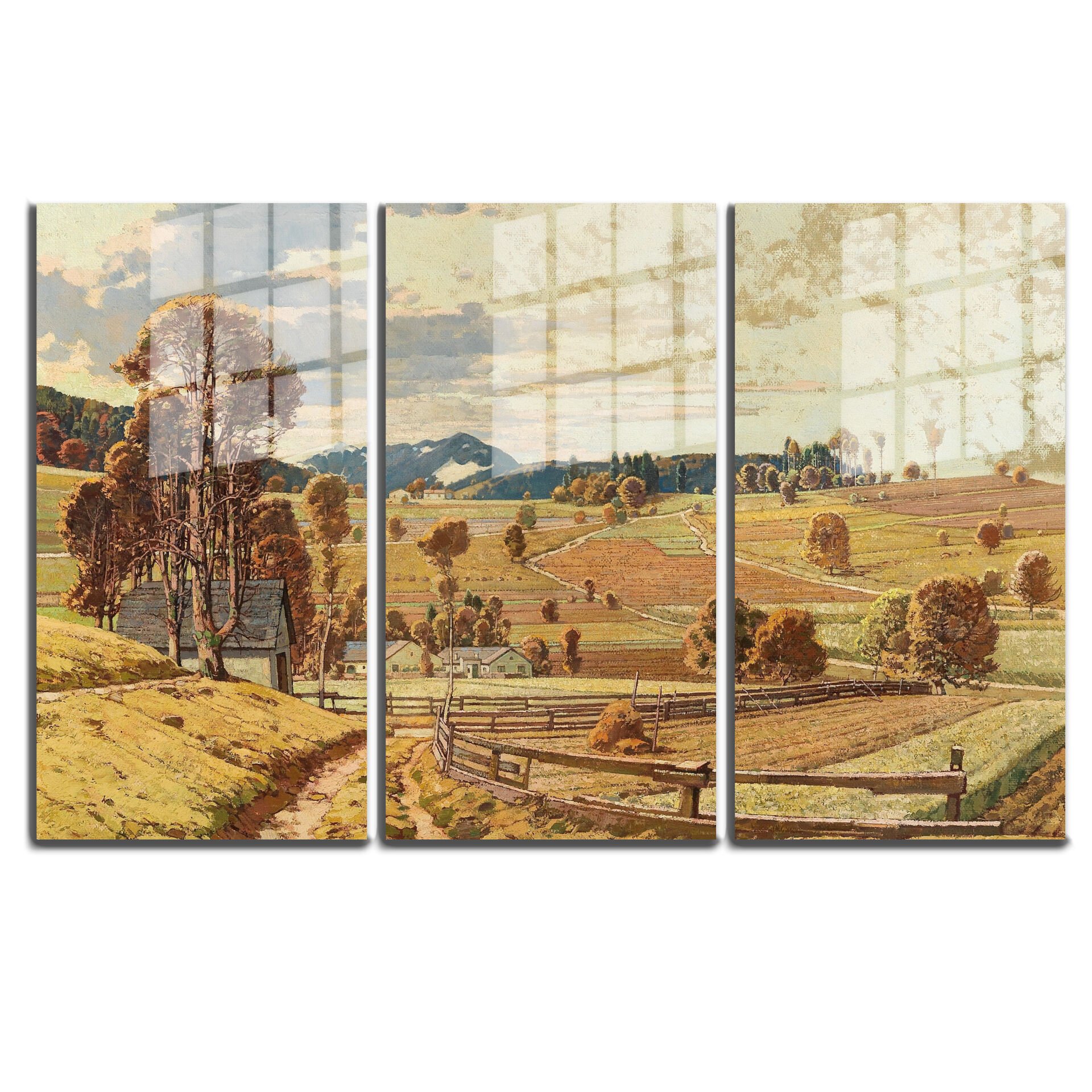 Ünlü Ressamlar ve Yapıtları Modern Yaşam Alanları İçin 3'lü Dikey Cam Tablo 670