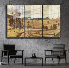 Ünlü Ressamlar ve Yapıtları Modern Yaşam Alanları İçin 3'lü Dikey Cam Tablo 670