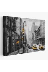 New York Sokakları Ve Sarı Taksi Yağlıboya Görünüm Kanvas Tablo-3552