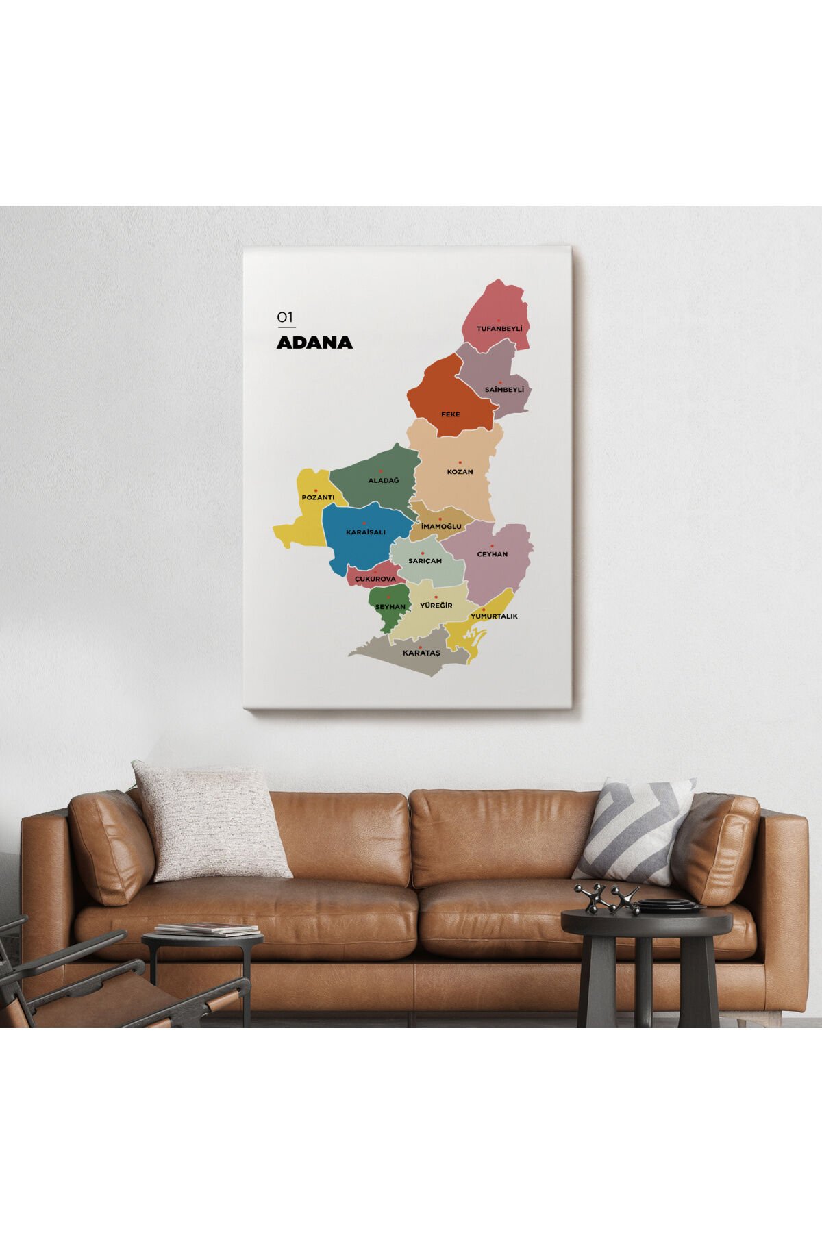 Adana İli ve İlçeler Haritası Dekoratif Kanvas Tablo 1246