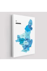 Adana İli ve İlçeler Haritası Dekoratif Kanvas Tablo 1247