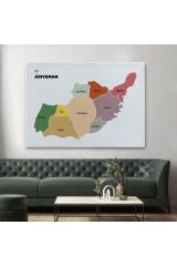 Adıyaman İli ve İlçeler Haritası Dekoratif Kanvas Tablo 1250