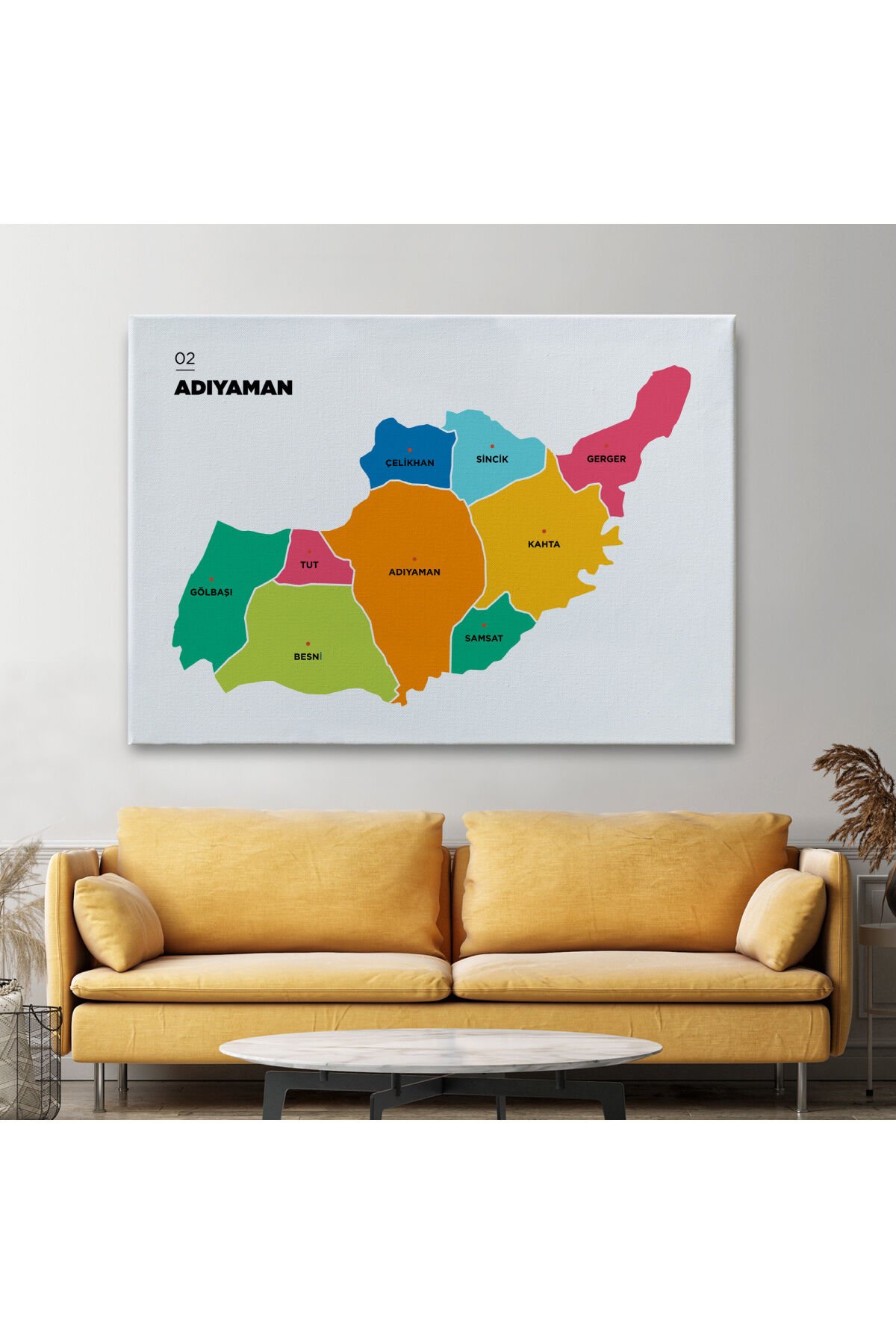 Adıyaman İli ve İlçeler Haritası Dekoratif Kanvas Tablo 1251