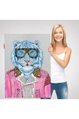 Tüketim Bağımlısı Pembe Ceketli Kaplan Duvar Tablosu-6156