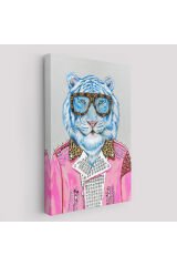 Tüketim Bağımlısı Pembe Ceketli Kaplan Duvar Tablosu-6156