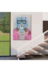 Tüketim Bağımlısı Pembe Ceketli Kaplan Duvar Tablosu-6156