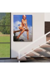 Tramplen Üstündeki Bikinili Sexi Kadın Dekoratif Duvar Tablosu-6157
