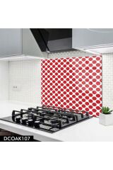 Disegno Cam Ocak Arkası Koruyucu | Kırmızı Pötikare Desenli