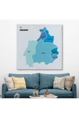 Aksaray İli ve İlçeler Haritası Dekoratif Kanvas Tablo 1258