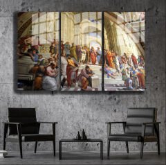 Ünlü Ressamlar ve Yapıtları Modern Yaşam Alanları İçin 3'lü Dikey Cam Tablo 691