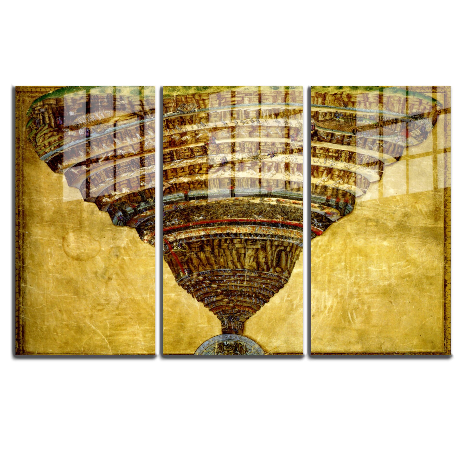 Ünlü Ressamlar ve Yapıtları Modern Yaşam Alanları İçin 3'lü Dikey Cam Tablo 692