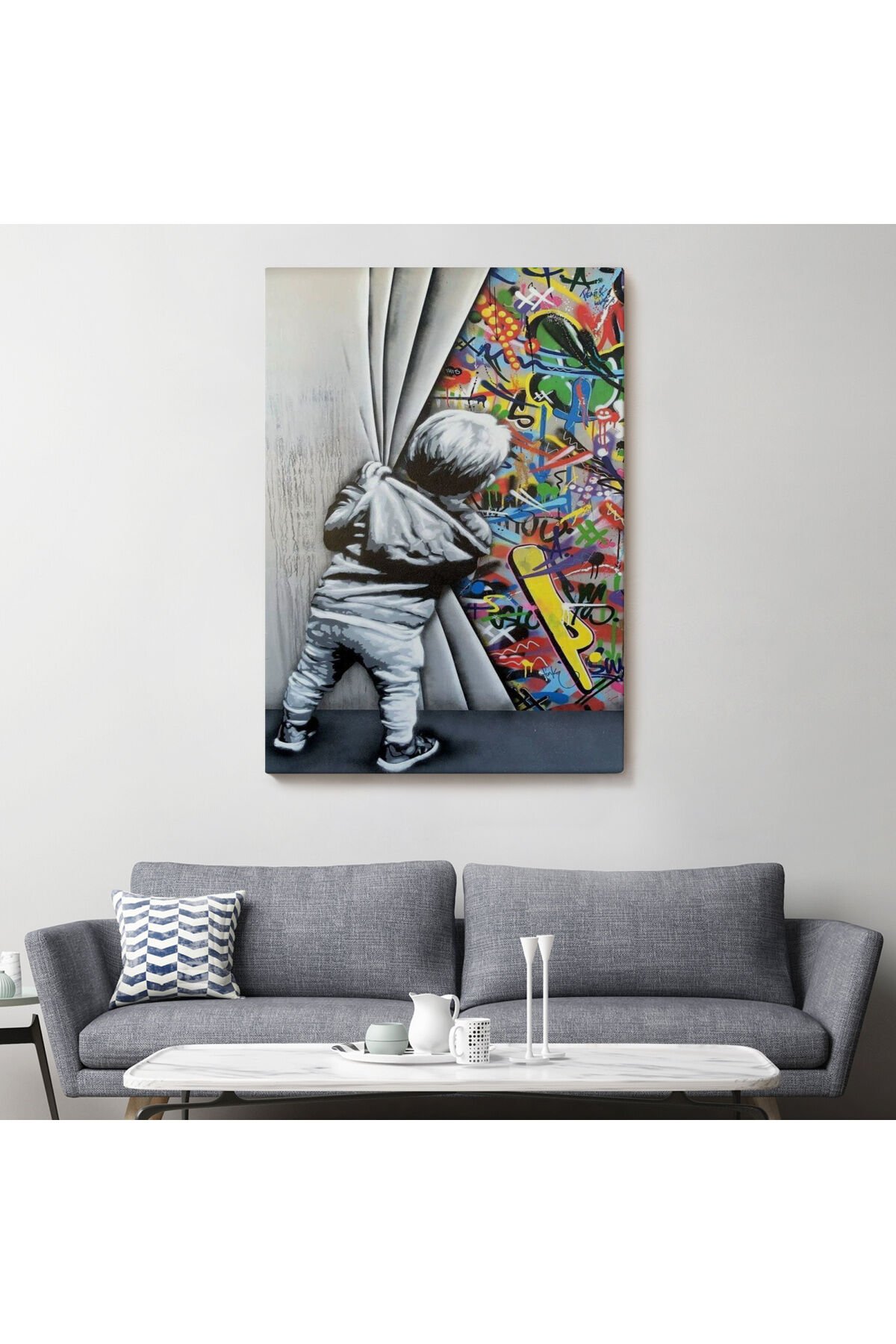 Bansky Tarzı Sokak Sanatı Dekoratif Duvar Tablosu -6168