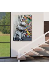 Bansky Tarzı Sokak Sanatı Dekoratif Duvar Tablosu -6168