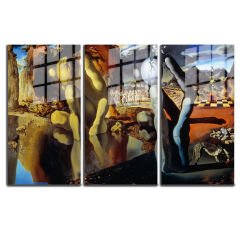Ünlü Ressamlar ve Yapıtları Modern Yaşam Alanları İçin 3'lü Dikey Cam Tablo 694