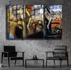 Ünlü Ressamlar ve Yapıtları Modern Yaşam Alanları İçin 3'lü Dikey Cam Tablo 694