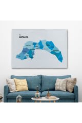 Antalya İli ve İlçeler Haritası Dekoratif Kanvas Tablo 1267