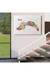 Antalya İli ve İlçeler Haritası Dekoratif Kanvas Tablo 1268