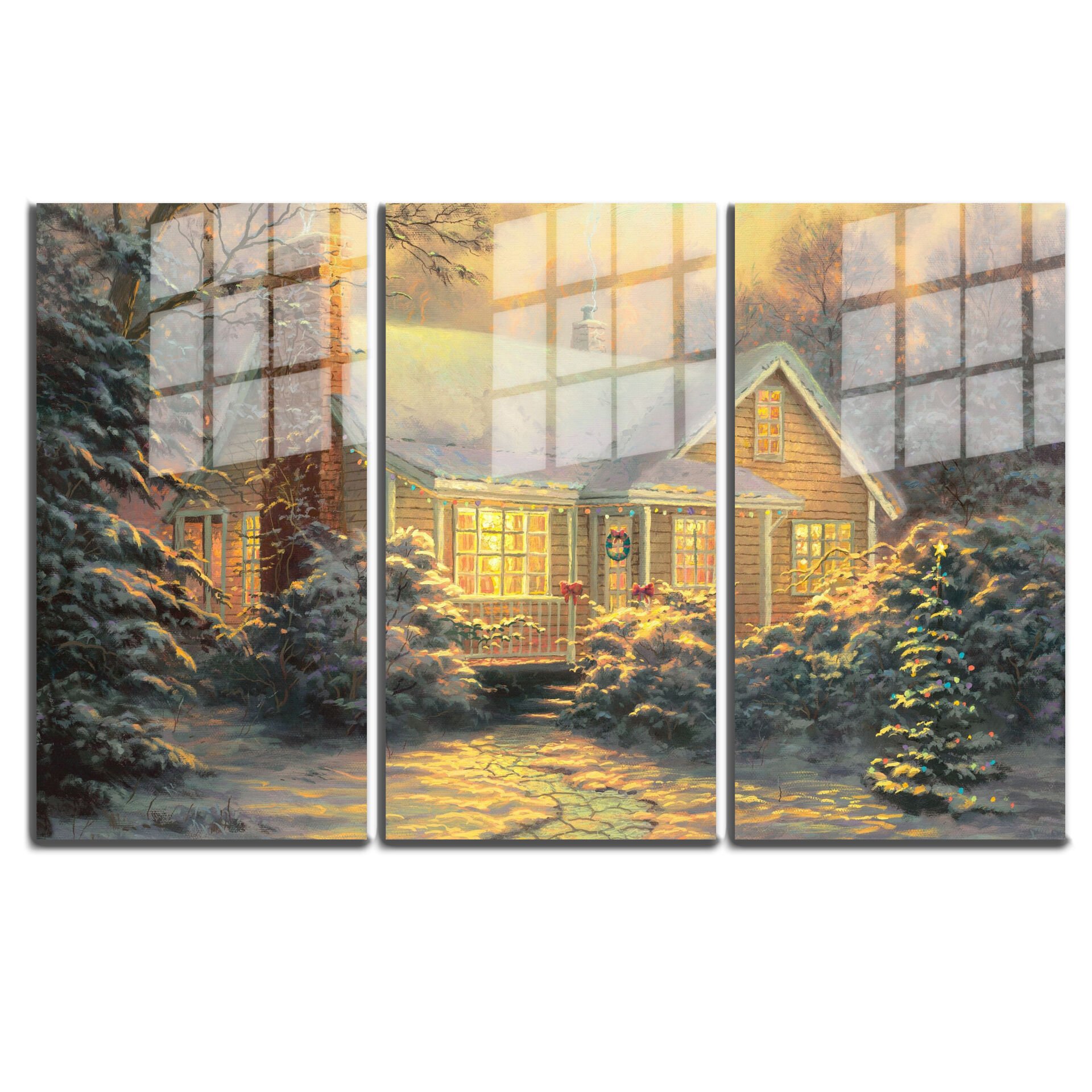 Ünlü Ressamlar ve Yapıtları Modern Yaşam Alanları İçin 3'lü Dikey Cam Tablo 696