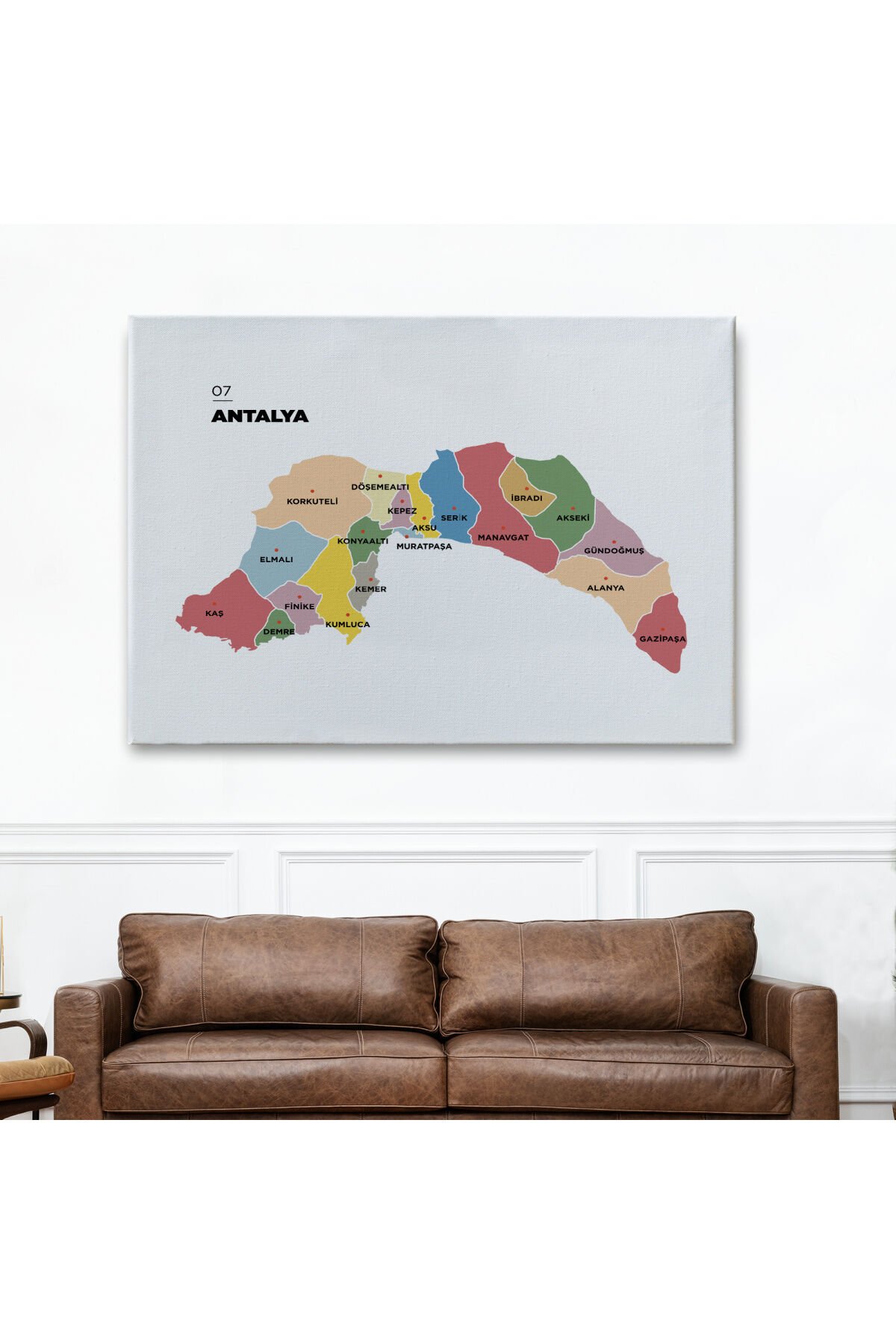 Antalya İli ve İlçeler Haritası Dekoratif Kanvas Tablo 1268