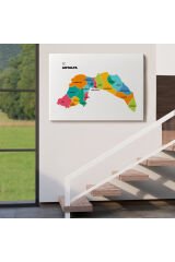 Antalya İli ve İlçeler Haritası Dekoratif Kanvas Tablo 1269