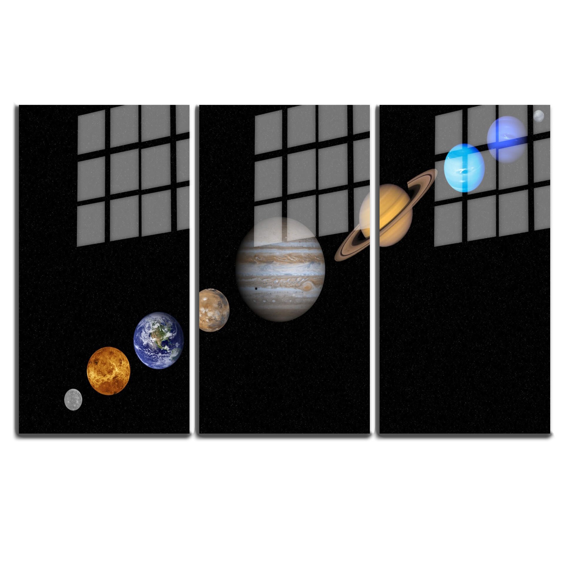 Ünlü Ressamlar ve Yapıtları Modern Yaşam Alanları İçin 3'lü Dikey Cam Tablo 698