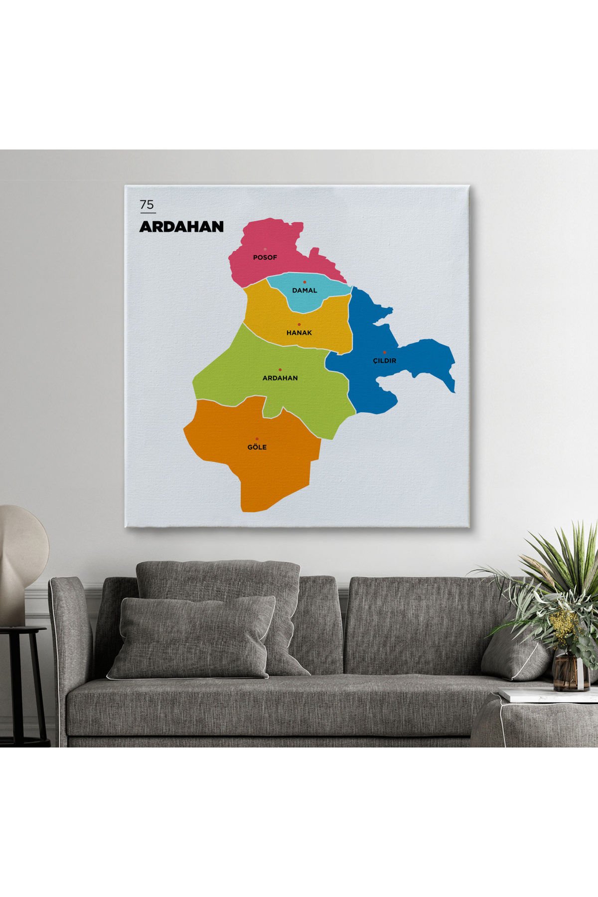 Ardahan İli ve İlçeler Haritası Dekoratif Kanvas Tablo 1270