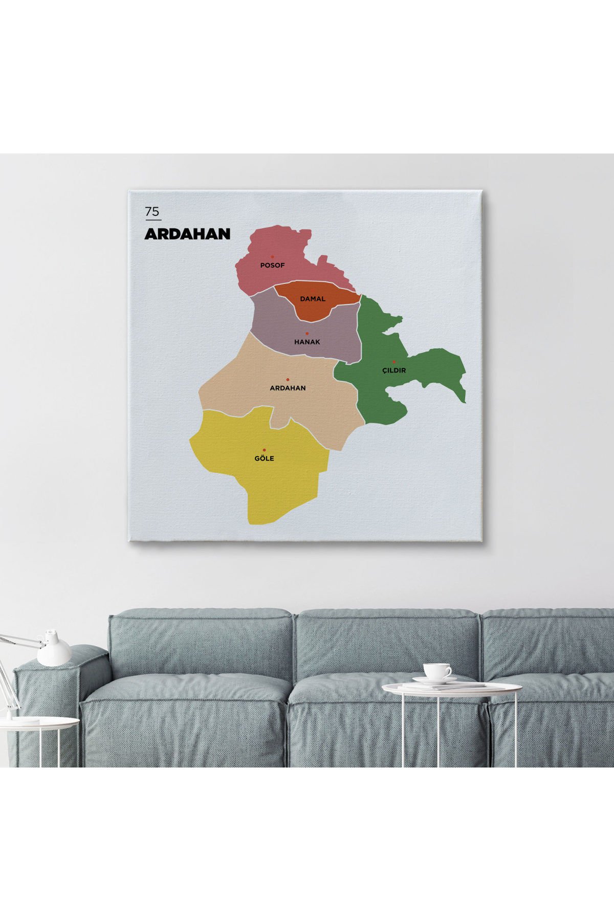 Ardahan İli ve İlçeler Haritası Dekoratif Kanvas Tablo 1271