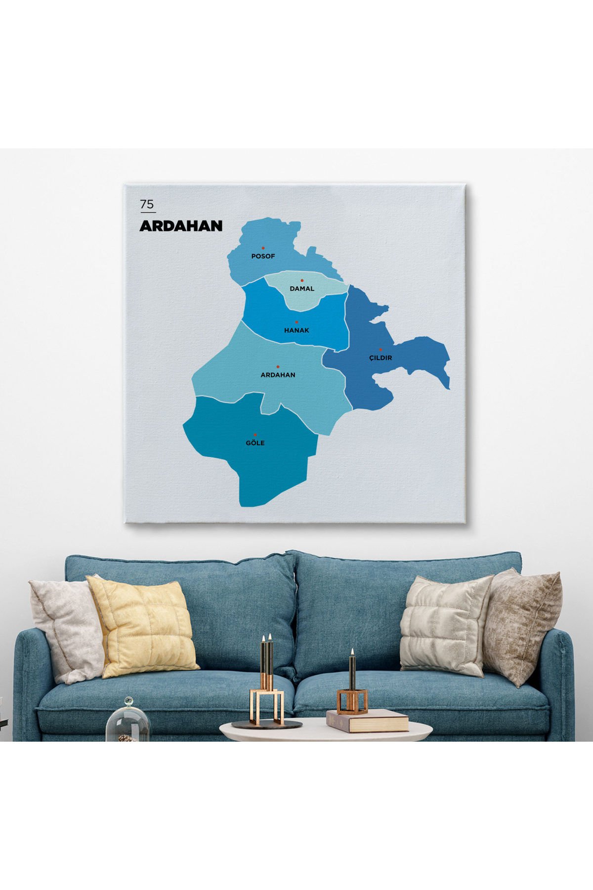 Ardahan İli ve İlçeler Haritası Dekoratif Kanvas Tablo 1272