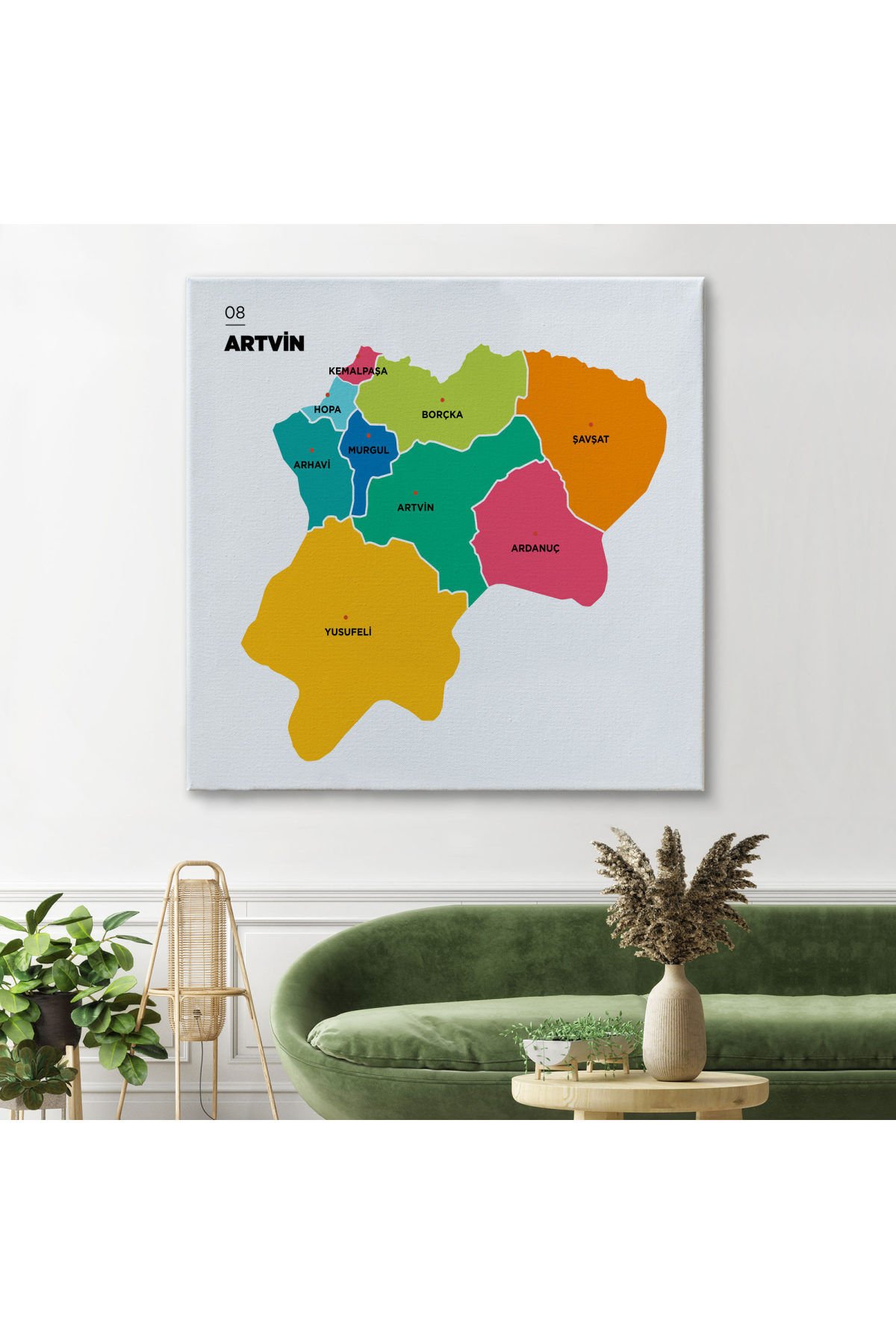 Artvin İli ve İlçeler Haritası Dekoratif Kanvas Tablo 1273