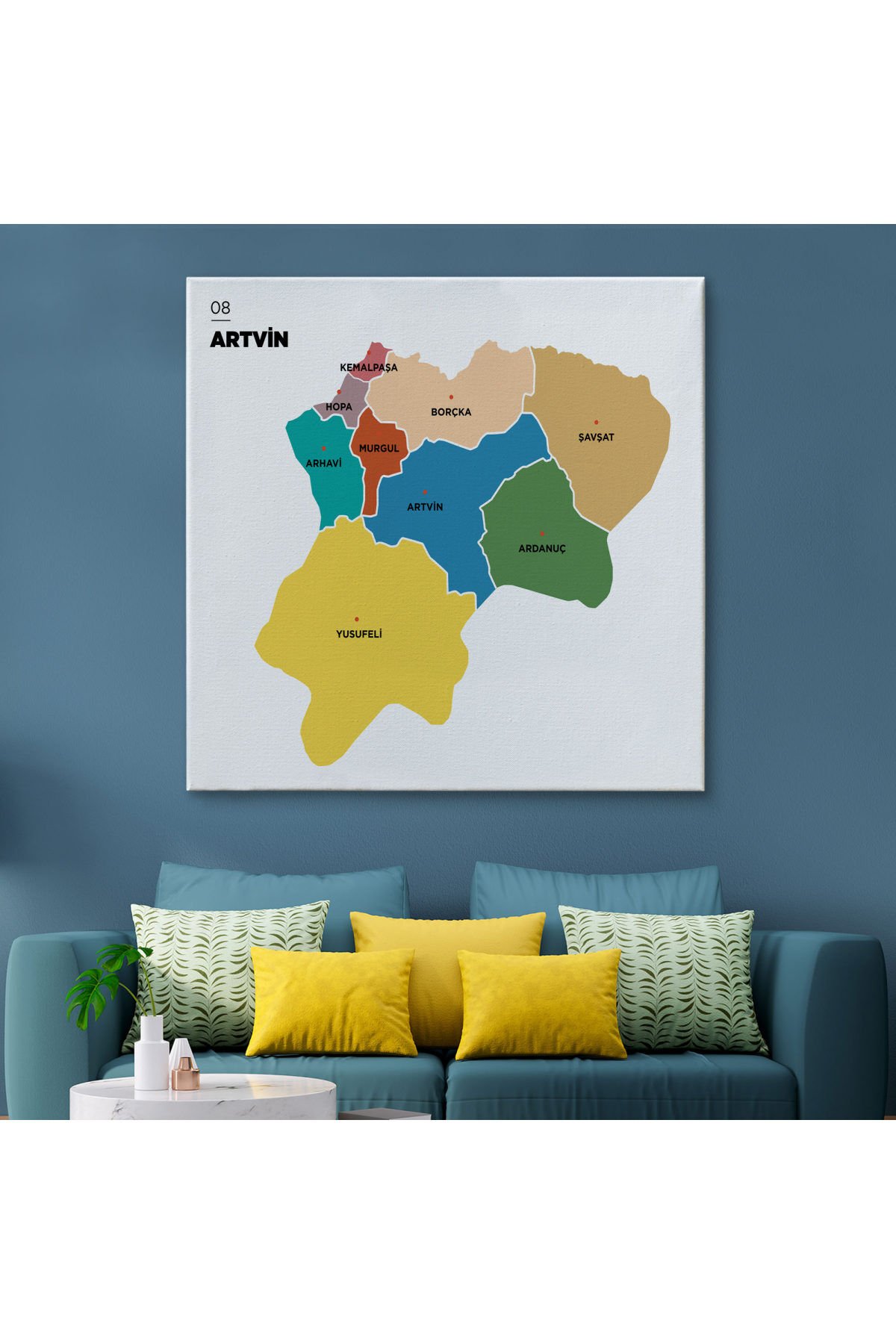 Artvin İli ve İlçeler Haritası Dekoratif Kanvas Tablo 1274
