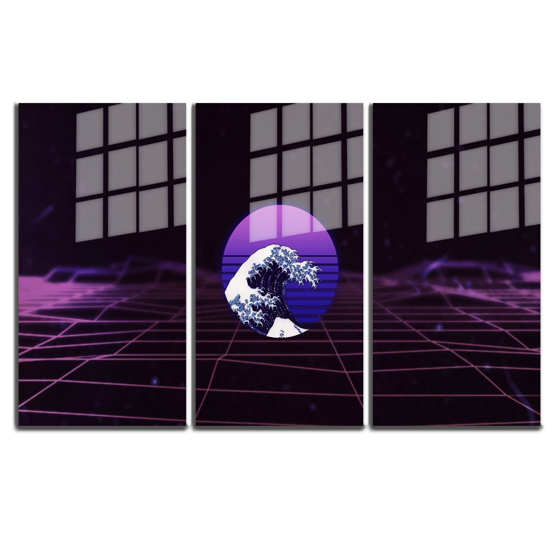 Ünlü Ressamlar ve Yapıtları Modern Yaşam Alanları İçin 3'lü Dikey Cam Tablo 703